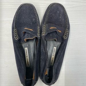Well loved suede Manila Blahnik loafers